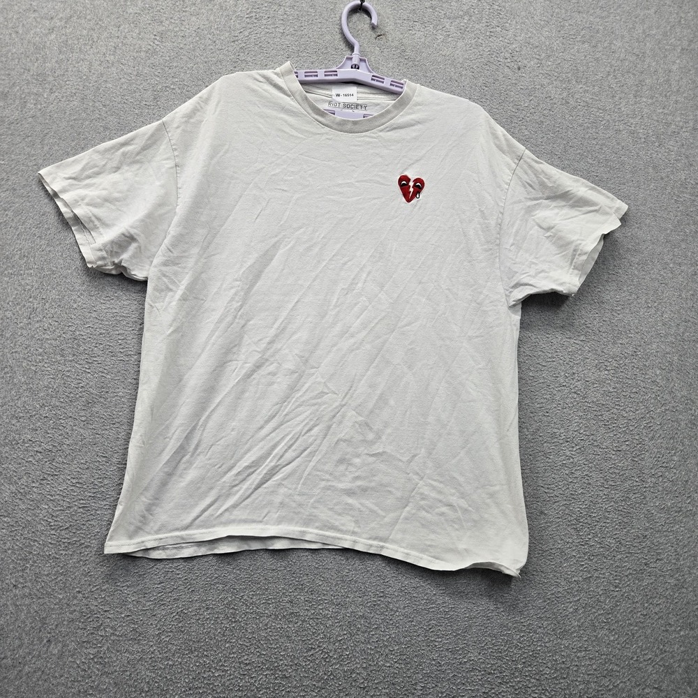 Riot Society Men Shirt M White Broken Heart Tears Embroidered Short Sleeve Tee